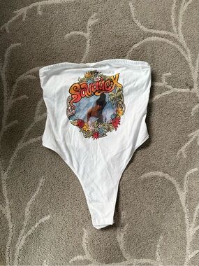 Savage X Fenty White Graphic Strapless Bodysuit